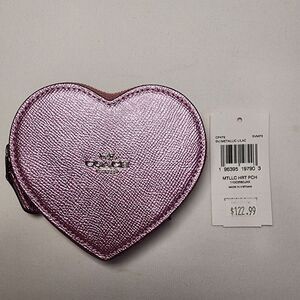 NWT Coach CP479 Metallic Lilac Leather Heart Coin Purse Pouch